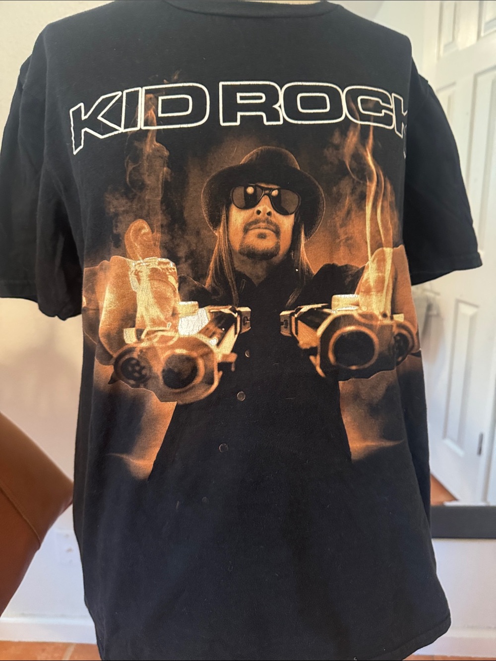 Gildan Black Kid Rock Graphic Tee with Orange Flame Print